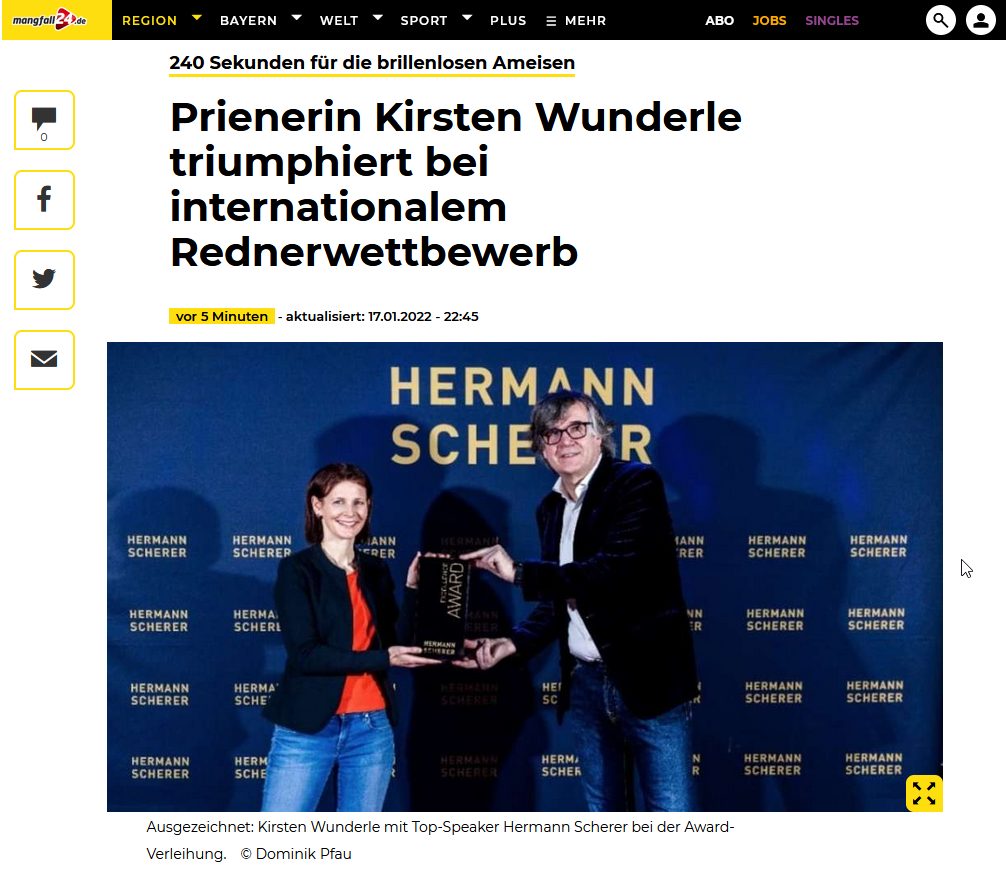 mangfall24.de: Prienerin Kirsten Wunderle triumphiert bei internationalem Rednerwettbewerb