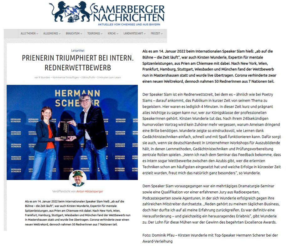 Samerberger Nachrichten: Sieg beim internationalen Rednerwettbewerb